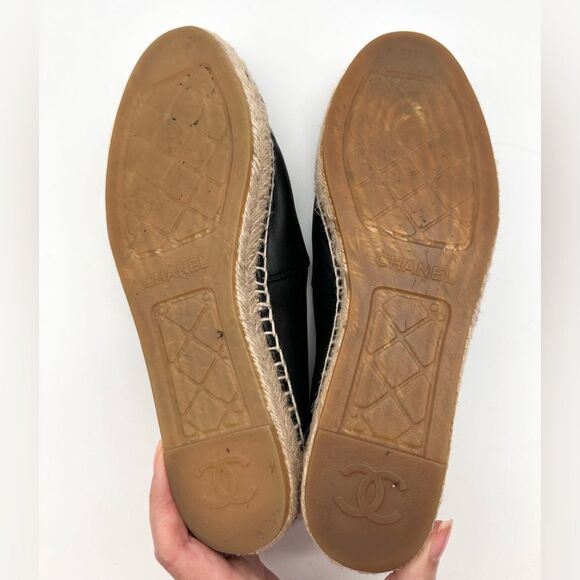 Chanel CC Lambskin Leather Espadrilles Cap Toe Black Slip On Flats EU 39 US8-8.5 - Picture 7 of 8